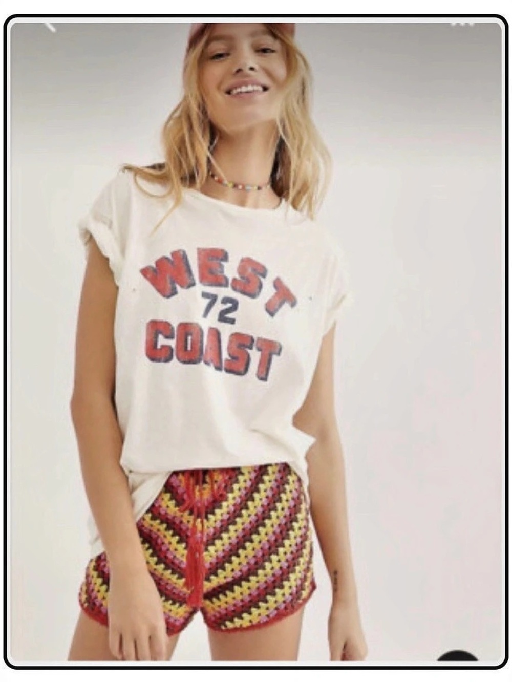 Free People Crochet Shorts in Red & Yellow Size Medium